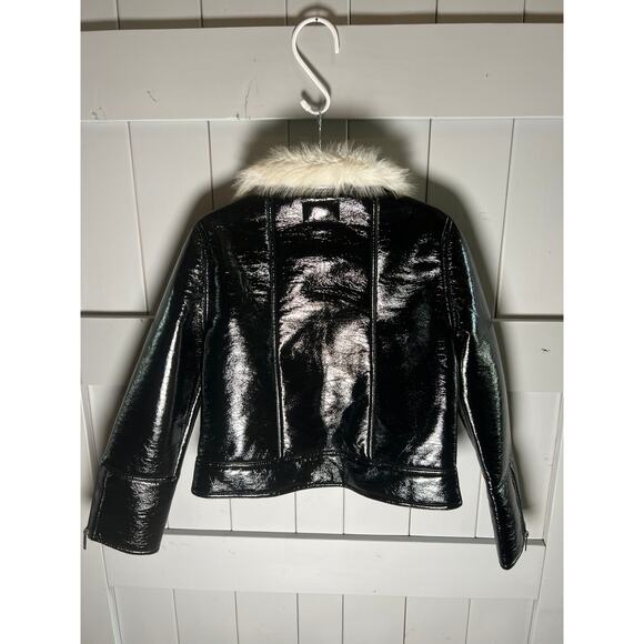 Unreal Fur Wet Look Black Aviator Jacket Size M NEW - Picture 10 of 11